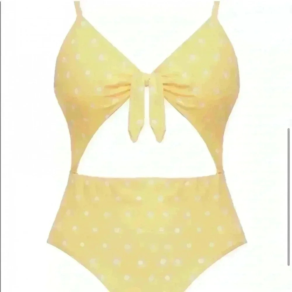Eberjey Yellow Polka Dot Cut Out Swimsuit NWT